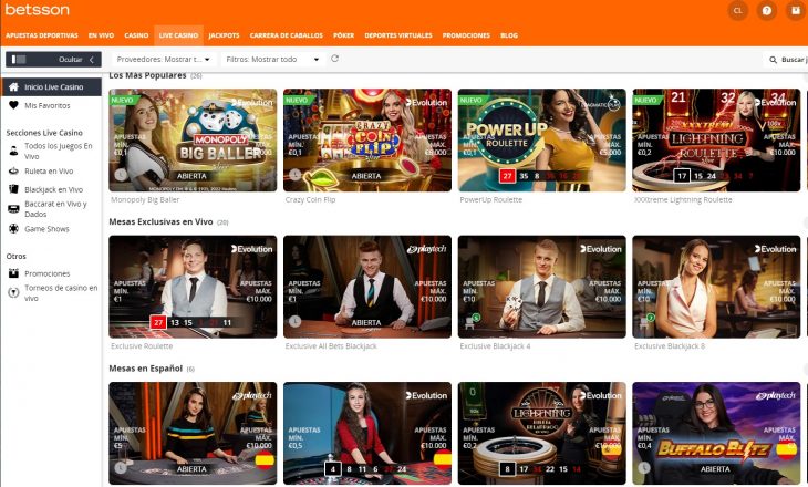 Juegos disponibles en este casino online