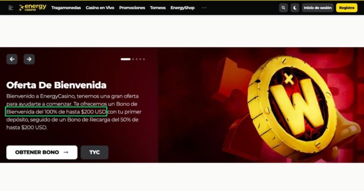 El bono de bienvenida disponible en energycasino