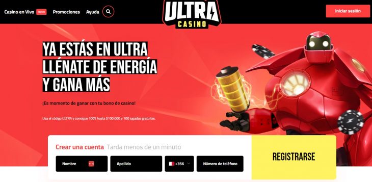 imagen de la web del casino Ultra en chile