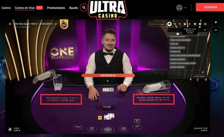 Blackjack en vivo en Ultra casino